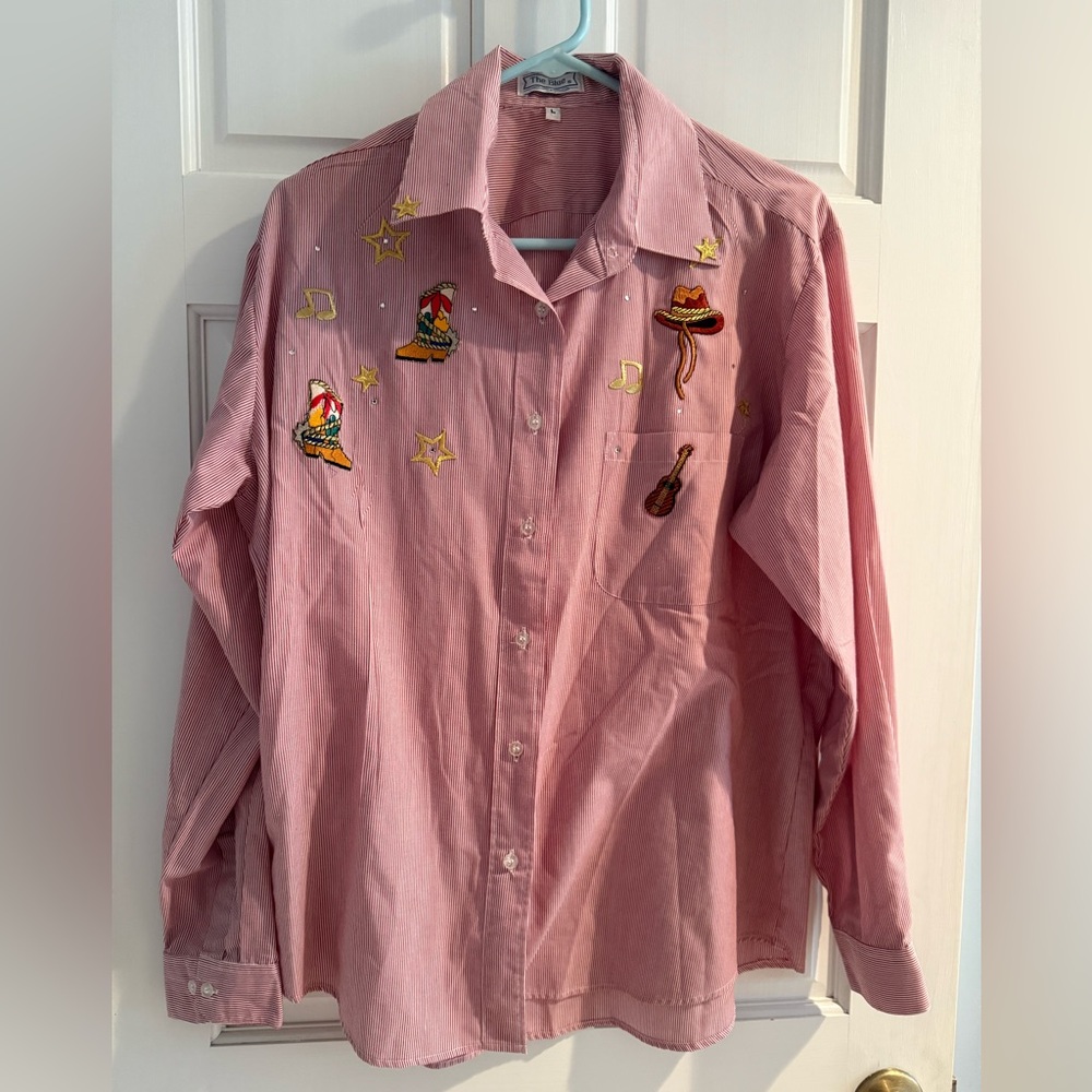 Vintage Western Theme Cottage Core Blouse Size Large